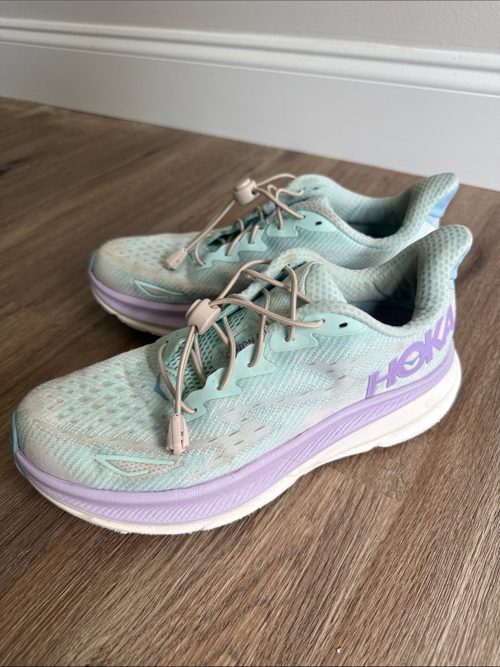 Hoka Women's Mint Green and Lavender Athletic Running Shoes